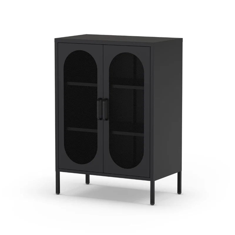 Mobile in metallo nero con ante reticolate 70x40x100H Diora