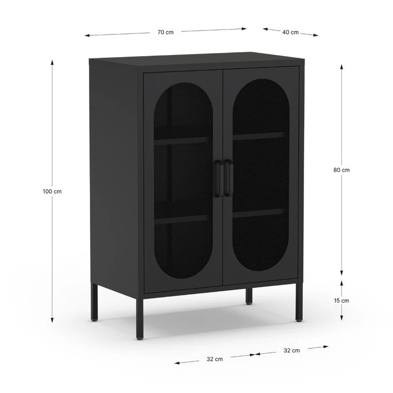 Mobile in metallo nero con ante reticolate 70x40x100H Diora