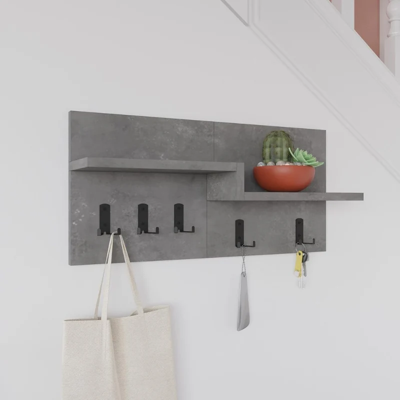 Appendiabiti a muro con mensole e 5 ganci Harmon colore retro grey