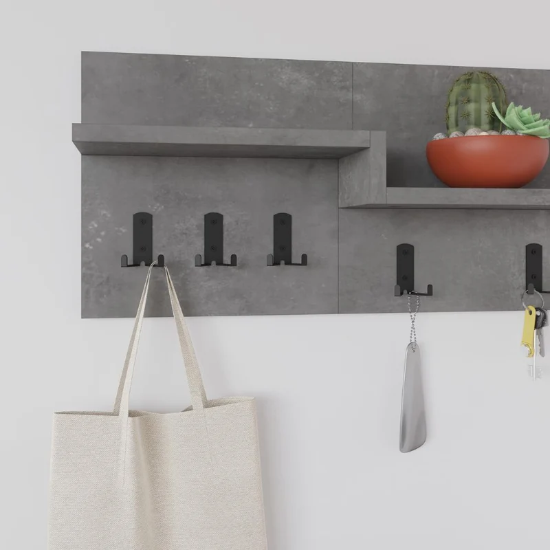 Appendiabiti a muro con mensole e 5 ganci Harmon colore retro grey