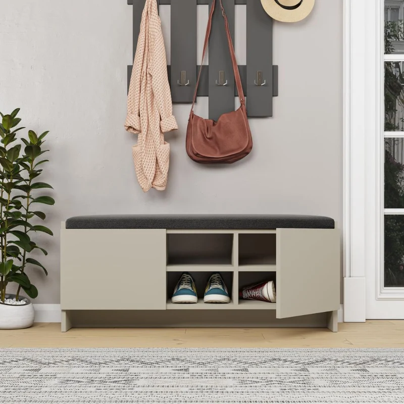 Panca scarpiera con cuscino e 2 ante colore sandstone Zulla