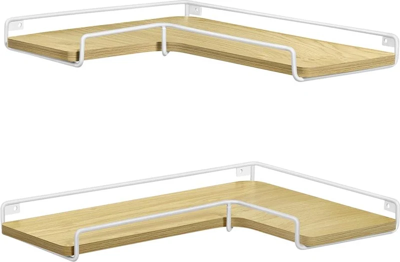 Lot de 2 étagères d'angle en forme de L 40 x 29 x 14 cm style industriel décoratif ambiance cosy en aggloméré jaune paille 12_0011843