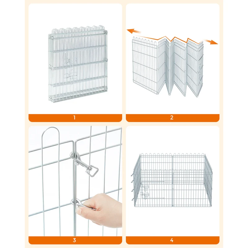 Parc pour animaux pliable enclos carré 122 x 122 x 61 cm utilisation extérieure ambiance cosy en acier argent 12_0010489