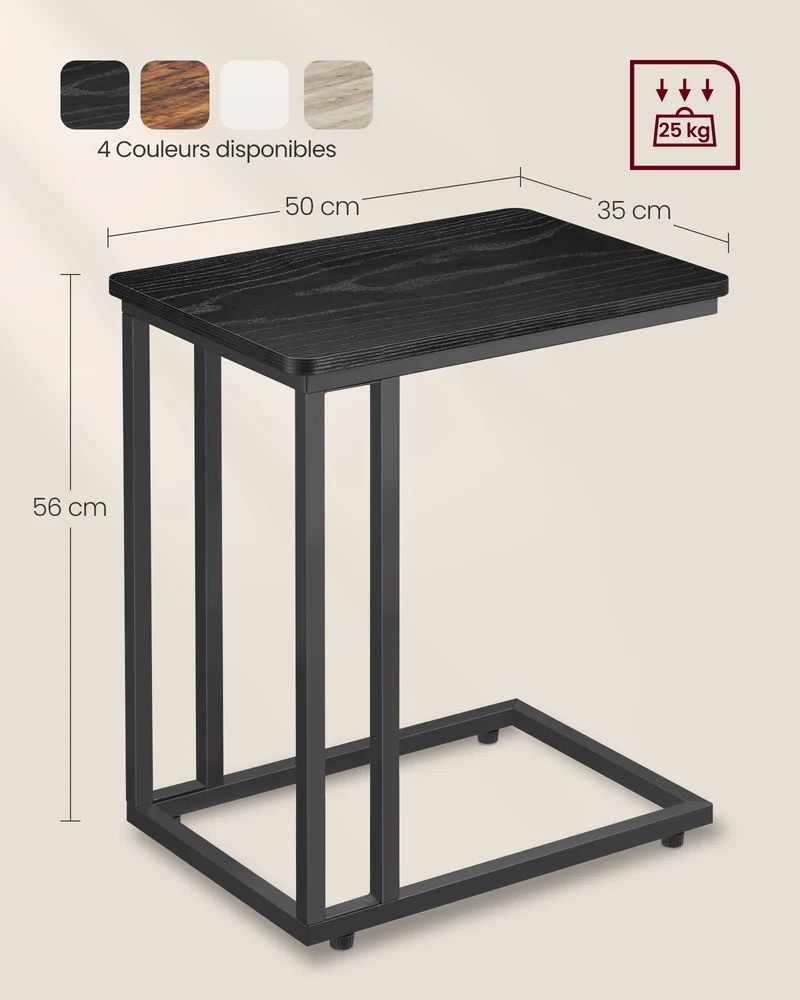 Table de chevet anguleuse avec roulettes 35 x 50 x 60 cm pratique style vintage en aggloméré noir boisé 12_0008093