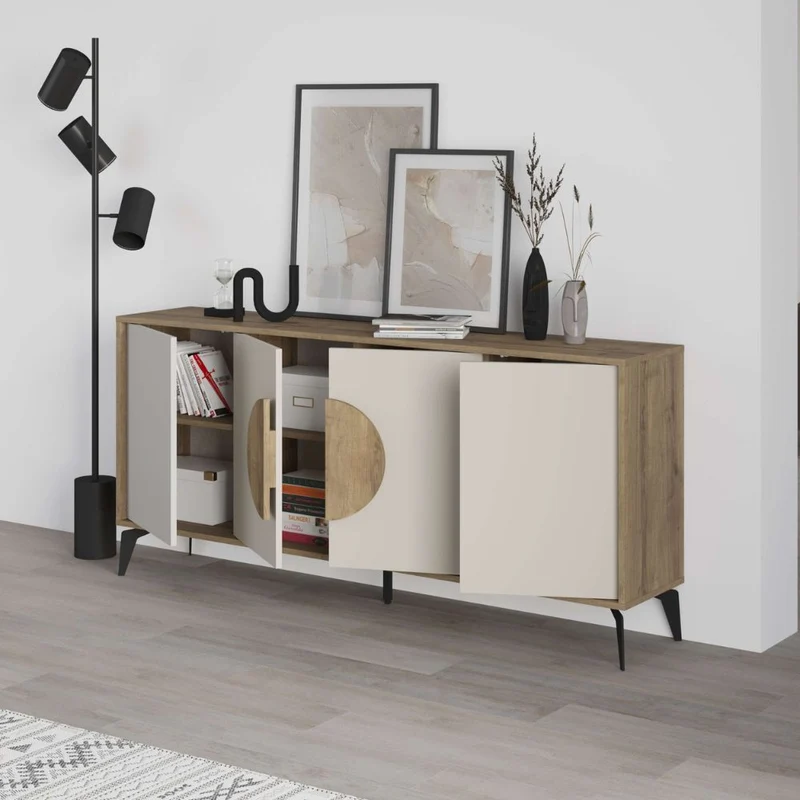 Madia 4 ante colore noce e sandstone 180x35,6x82 Gora180