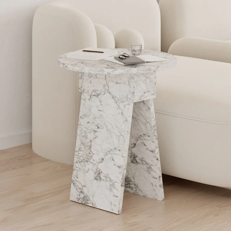 Tavolino da salotto effetto marmo carrara bianco Chen