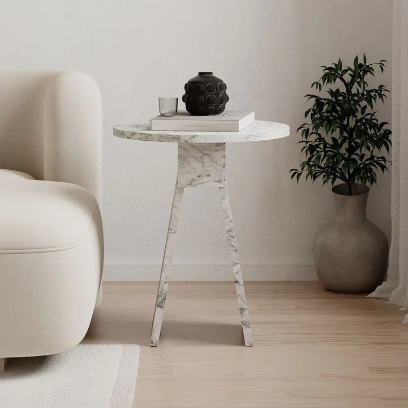 Tavolino da salotto effetto marmo carrara bianco Chen