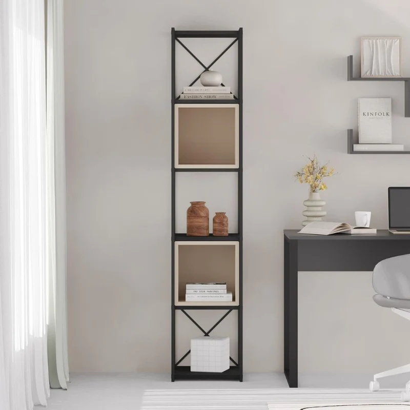 Libreria struttura in metallo nero e cubotti colore sandstone 36.2x39x179H Vale Mini