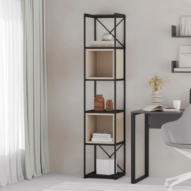 Libreria struttura in metallo nero e cubotti colore sandstone 36.2x39x179H Vale Mini