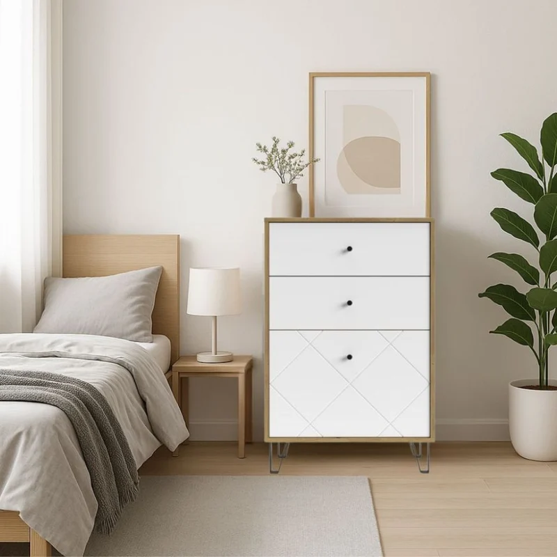 Cassettiera 2 cassetti e anta BolloBO18 63.4x40x95.55H colore rovere bianco