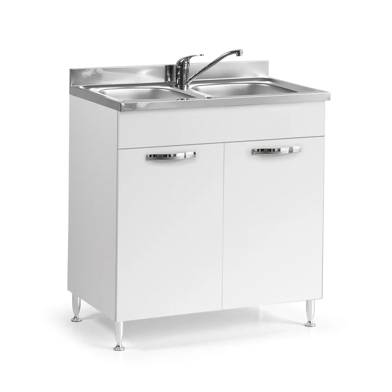 Mobile sottolavello con ante e lavello due vasche incluso colore bianco 80 cm