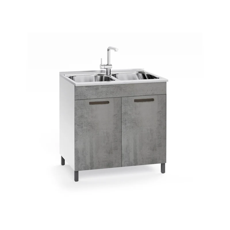 Mobile sottolavello con ante e lavello due vasche incluso colore cemento 80 cm