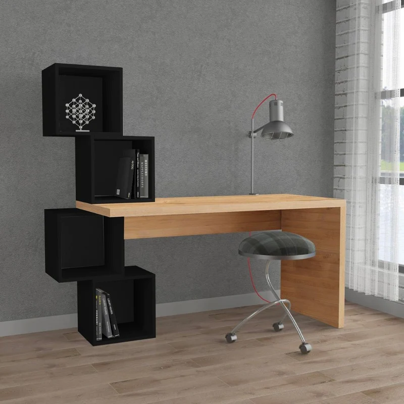 Scrivania con libreria a cubi 153,5x60 colore rovere e nero - Lancar