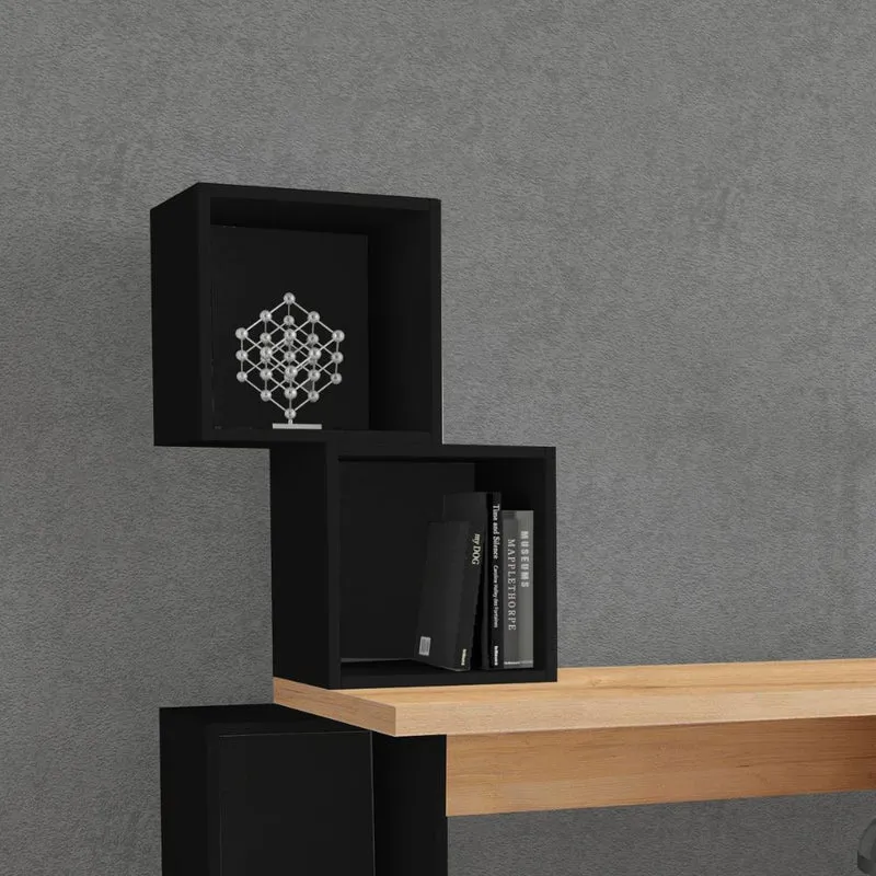 Scrivania con libreria a cubi 153,5x60 colore rovere e nero - Lancar