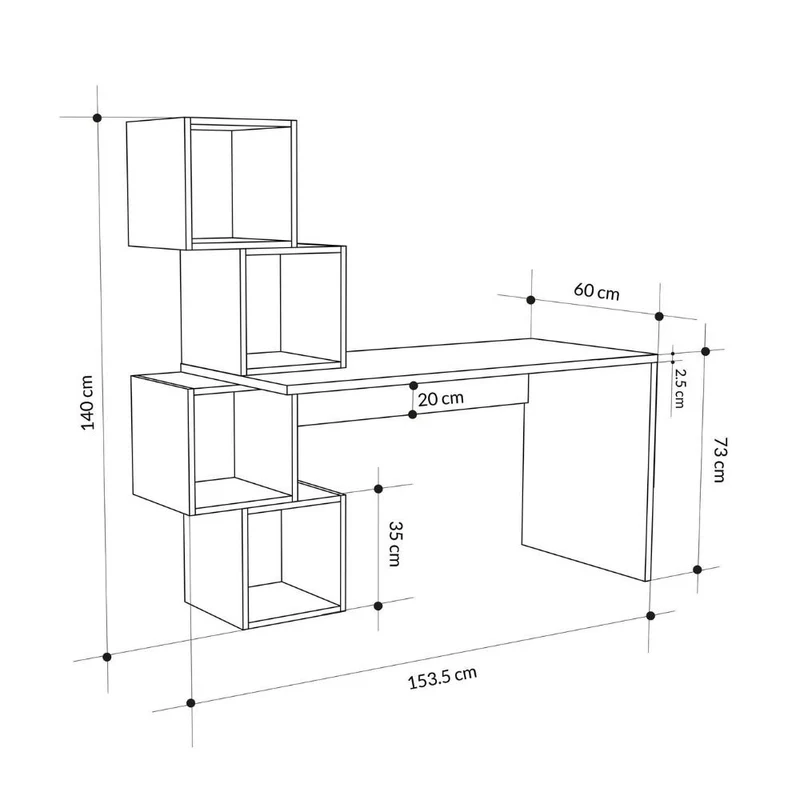 Scrivania con libreria a cubi 153,5x60 colore rovere e nero - Lancar