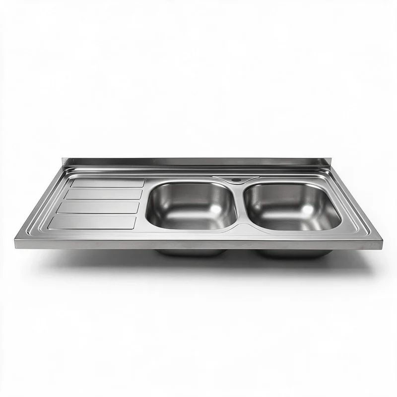 Lavello cucina da appoggio due vasche con gocciolatoio sinistro 120x60 cm - Samet SA46SX