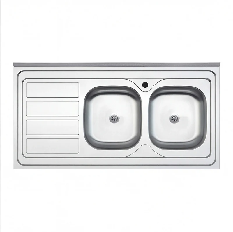 Lavello cucina da appoggio due vasche con gocciolatoio sinistro 120x60 cm - Samet SA46SX