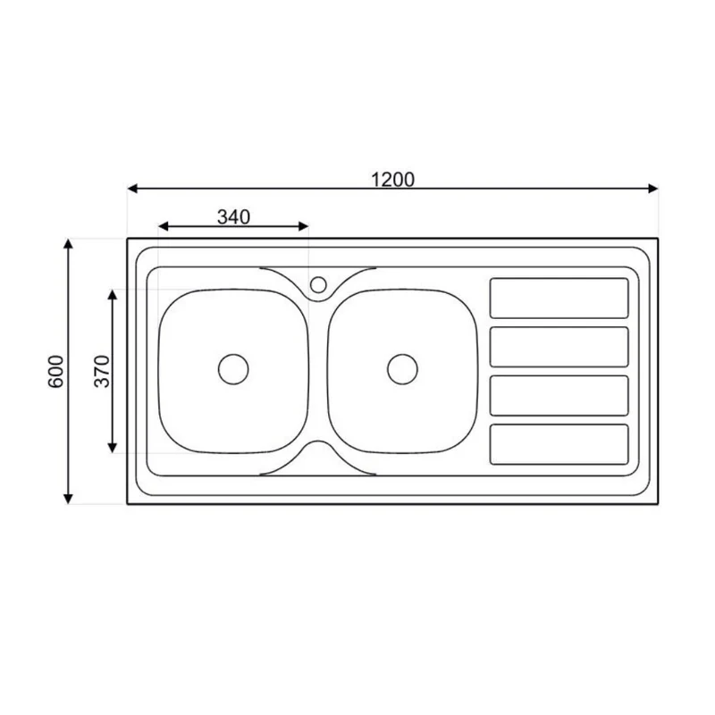 Lavello cucina da appoggio due vasche con gocciolatoio destro 120x60 cm - Samet SA46DX