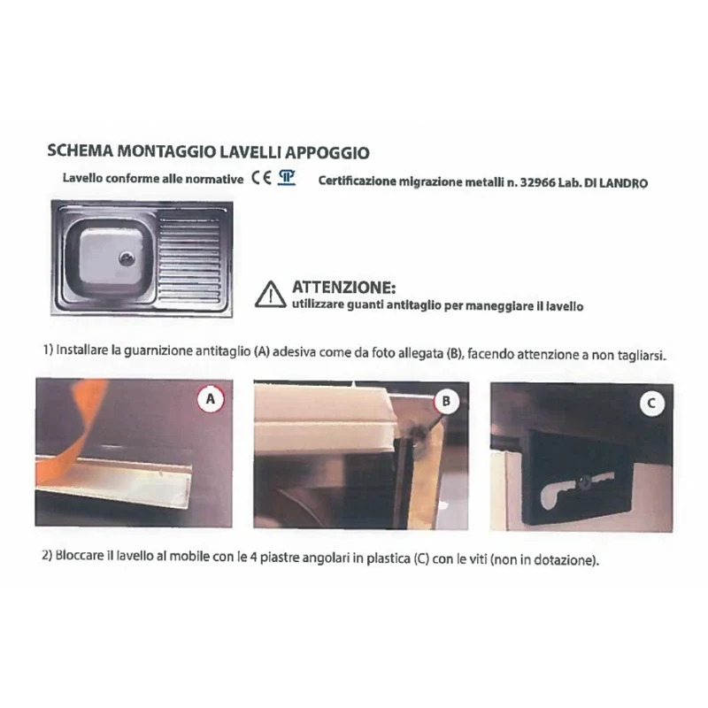Lavello cucina da appoggio due vasche con gocciolatoio destro 120x60 cm - Samet SA46DX