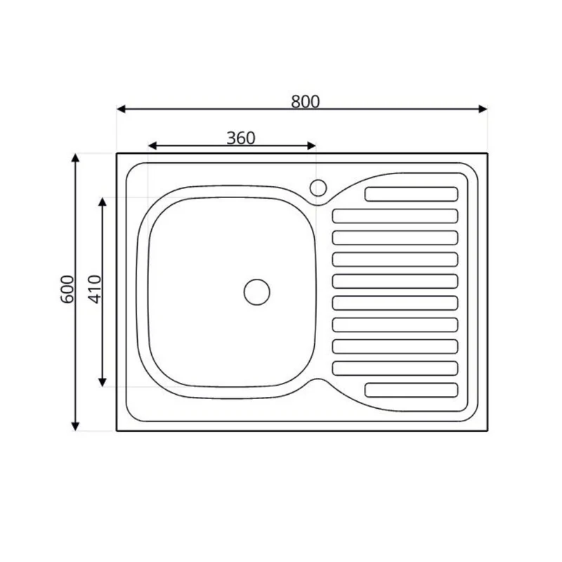 Lavello cucina da appoggio una vasca con gocciolatoio destro 80x60 cm - Samet SA30DX
