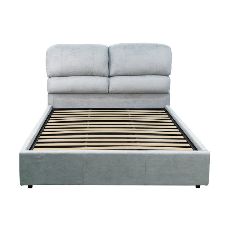 Letto matrimoniale con contenitore in tessuto colore grigio chiaro - Sofaback