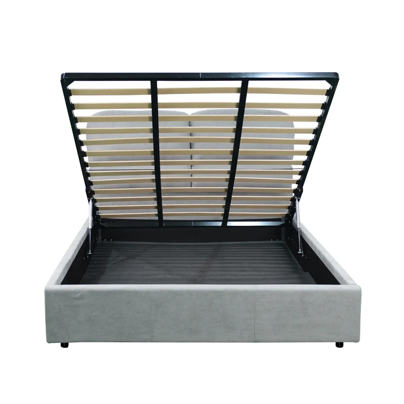 Letto matrimoniale con contenitore in tessuto colore grigio chiaro - Sofaback