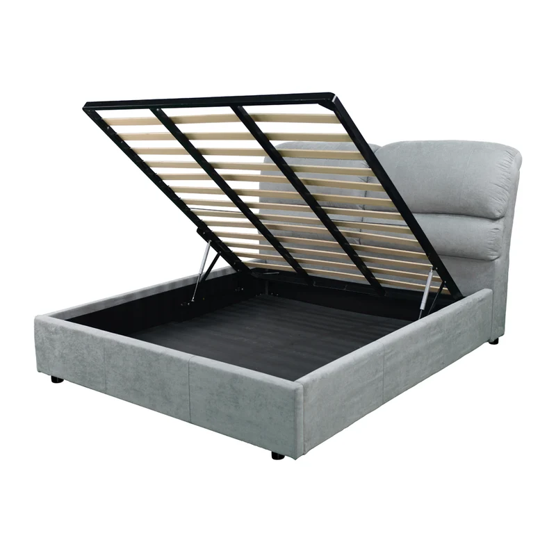 Letto matrimoniale con contenitore in tessuto colore grigio chiaro - Sofaback