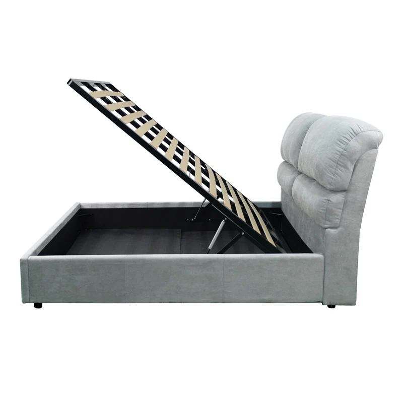 Letto matrimoniale con contenitore in tessuto colore grigio chiaro - Sofaback