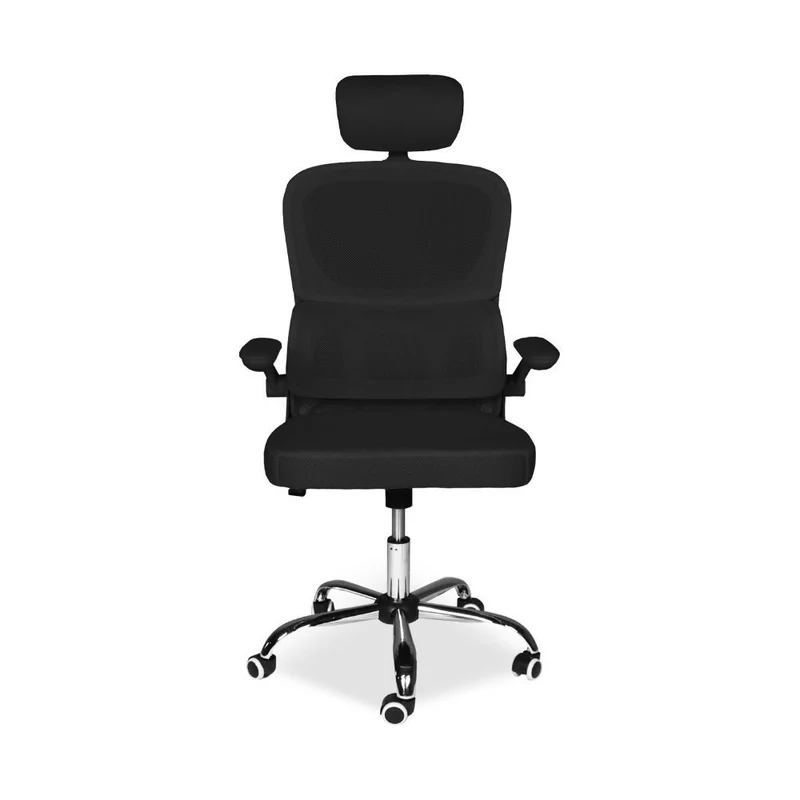 Poltrona da ufficio ergonomica in rete nera con base cromata e ruote - Ribis