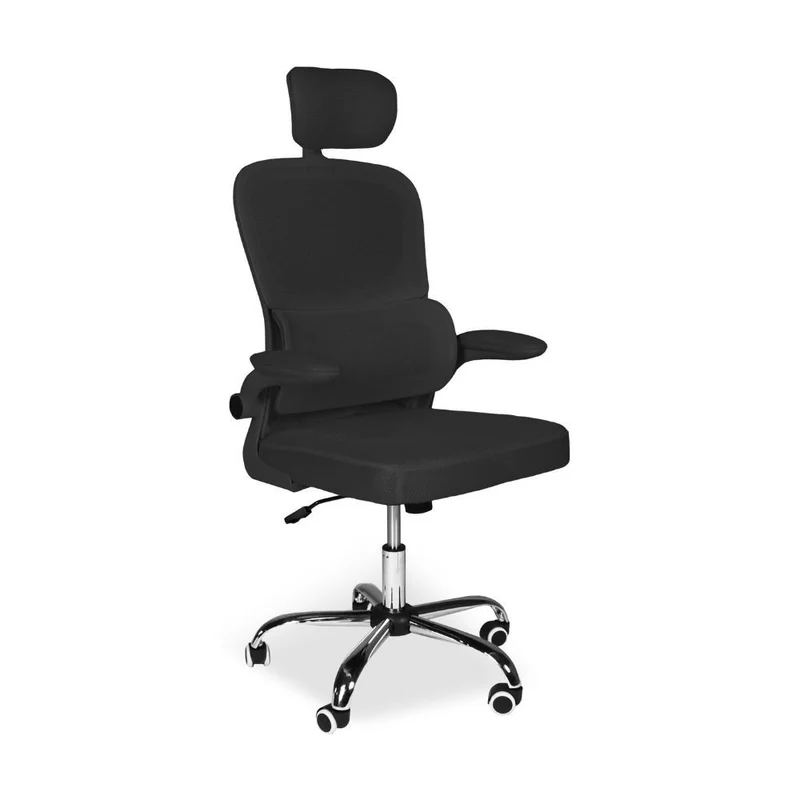Poltrona da ufficio ergonomica in rete nera con base cromata e ruote - Ribis