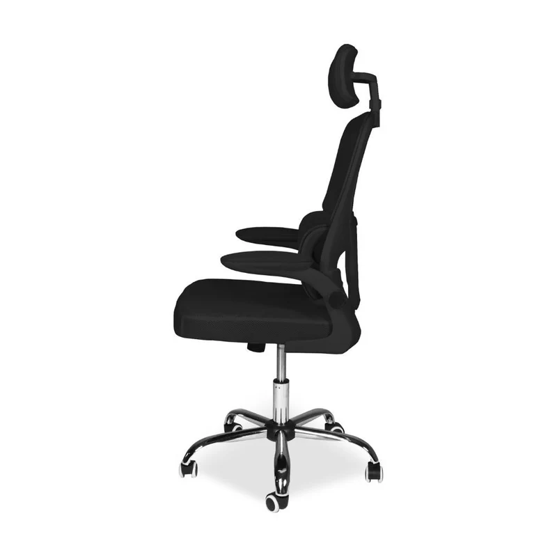 Poltrona da ufficio ergonomica in rete nera con base cromata e ruote - Ribis