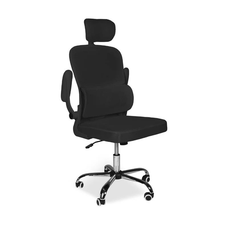 Poltrona da ufficio ergonomica in rete nera con base cromata e ruote - Ribis