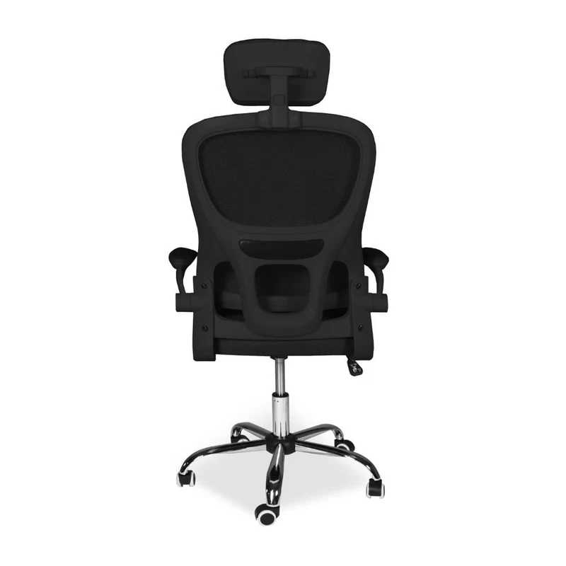Poltrona da ufficio ergonomica in rete nera con base cromata e ruote - Ribis