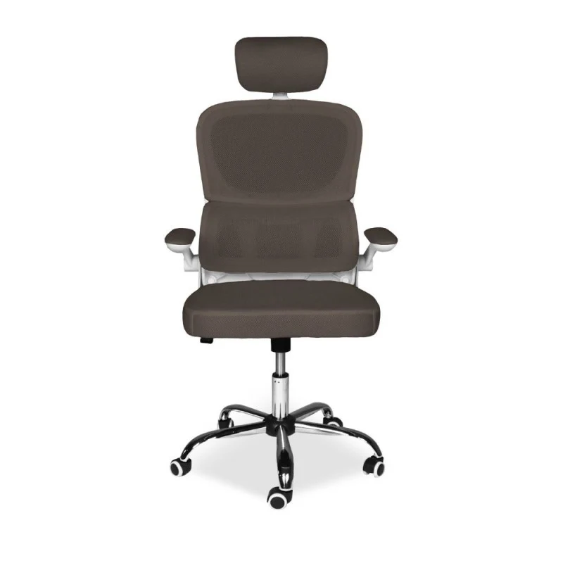 Poltrona da ufficio ergonomica in rete tortora con base cromata e ruote - Ribis