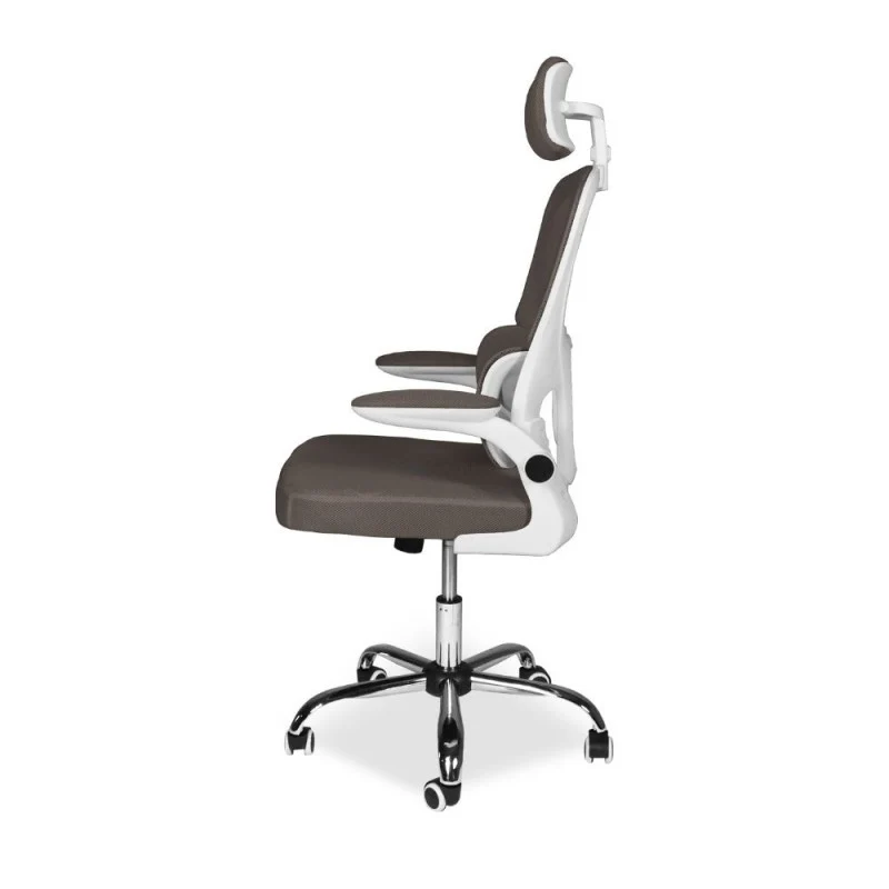 Poltrona da ufficio ergonomica in rete tortora con base cromata e ruote - Ribis