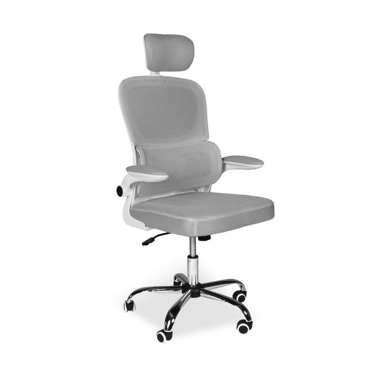 Poltrona da ufficio ergonomica in rete grigia con base cromata e ruote - Ribis