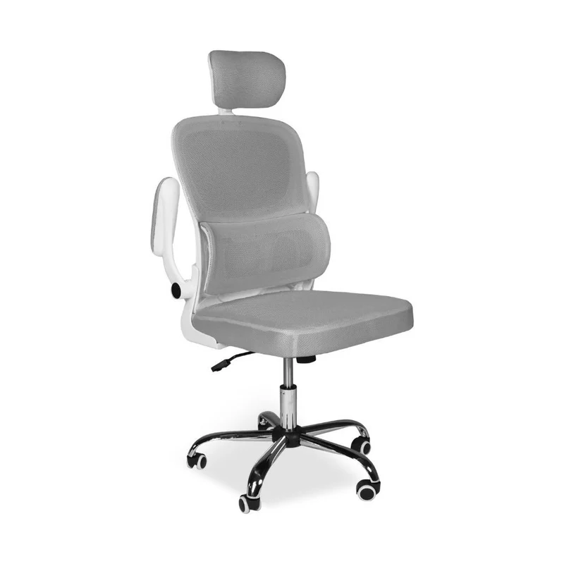 Poltrona da ufficio ergonomica in rete grigia con base cromata e ruote - Ribis