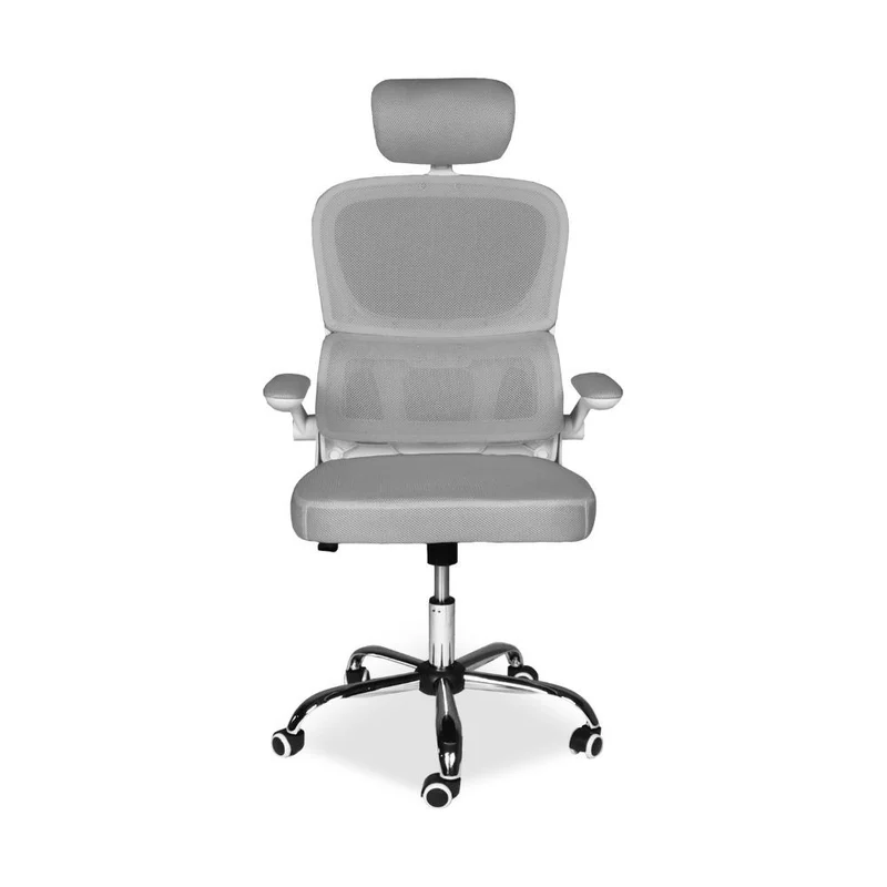 Poltrona da ufficio ergonomica in rete grigia con base cromata e ruote - Ribis