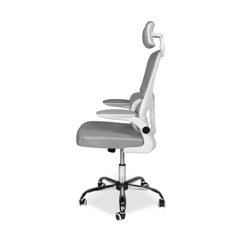 Poltrona da ufficio ergonomica in rete grigia con base cromata e ruote - Ribis