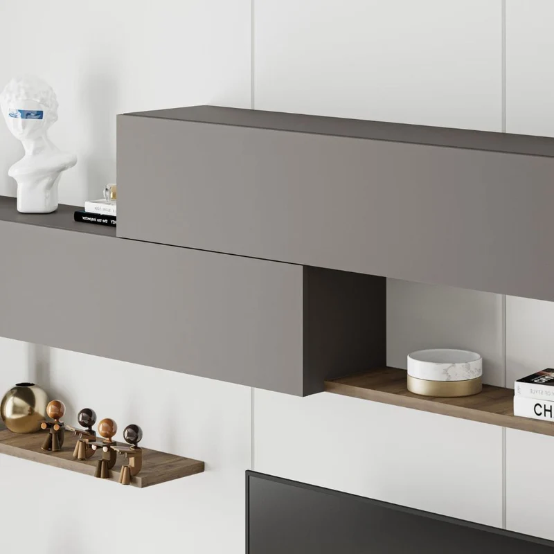 Parete attrezzata porta tv con ante e mensole colore hitit e light mocha 260 cm - Mokat