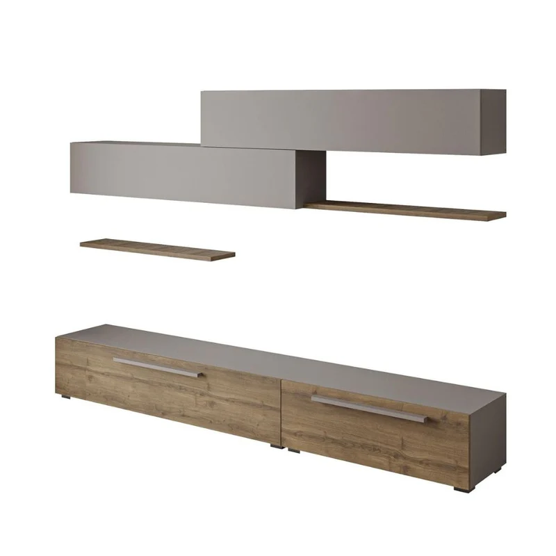 Parete attrezzata porta tv con ante e mensole colore hitit e light mocha 260 cm - Mokat