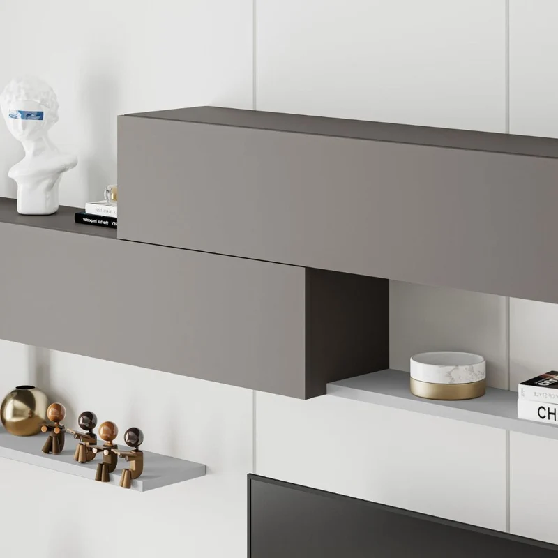 Parete attrezzata porta tv con ante e mensole colore bianco e light mocha 260 cm - Mokat