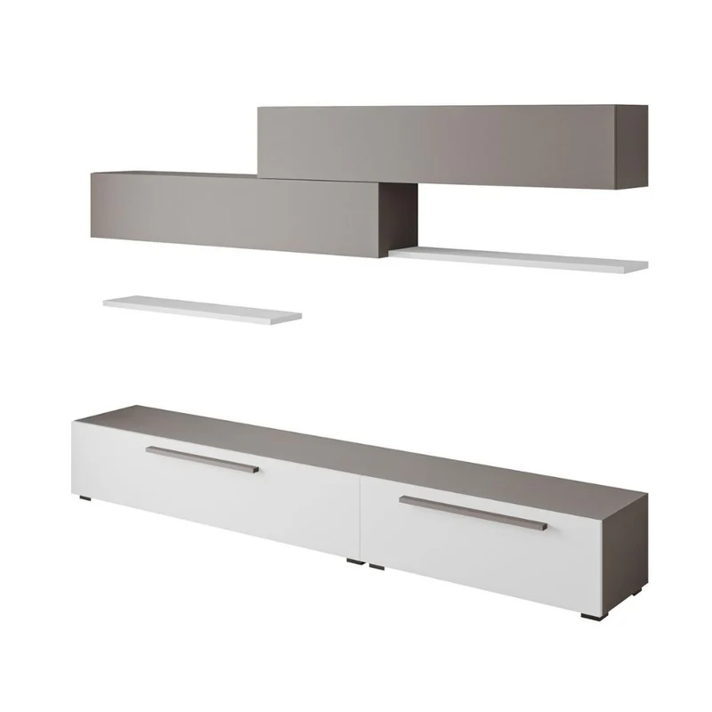 Parete attrezzata porta tv con ante e mensole colore bianco e light mocha 260 cm - Mokat