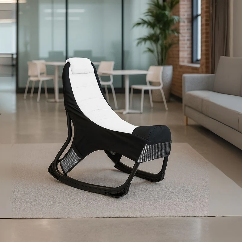 Sedia poltrona gaming in tessuto con base curva colore bianco e nero - Kordi