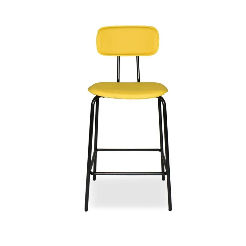 Sgabello con struttura in metallo nero e seduta in pvc effetto cuoio giallo - Jaty