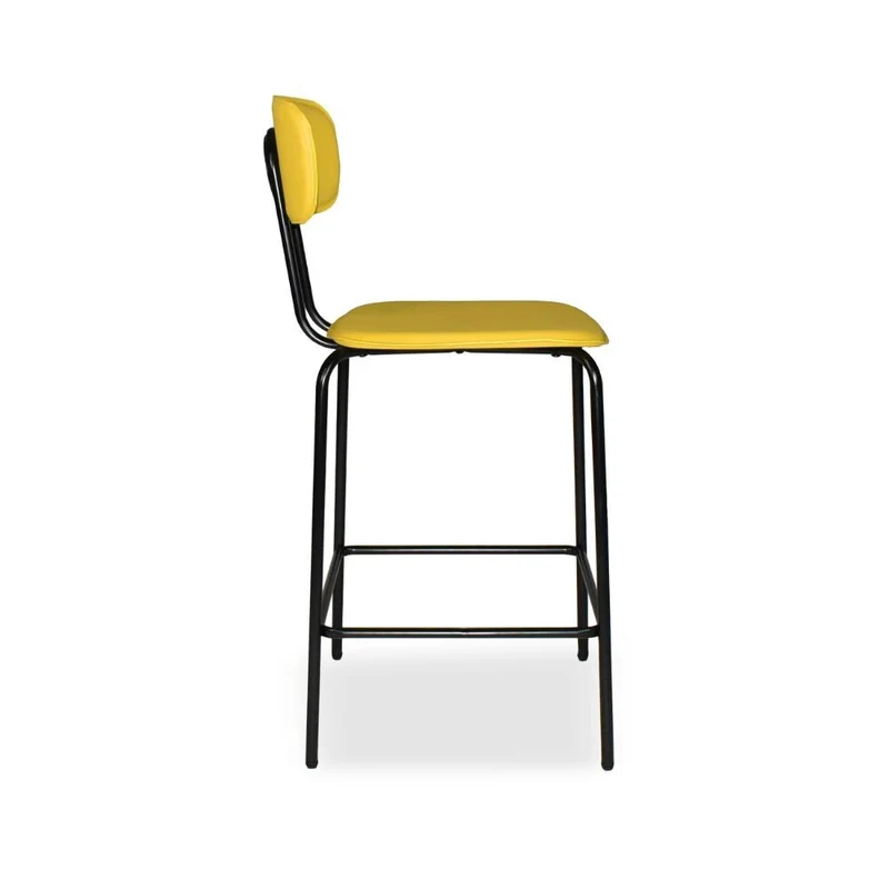 Sgabello con struttura in metallo nero e seduta in pvc effetto cuoio giallo - Jaty