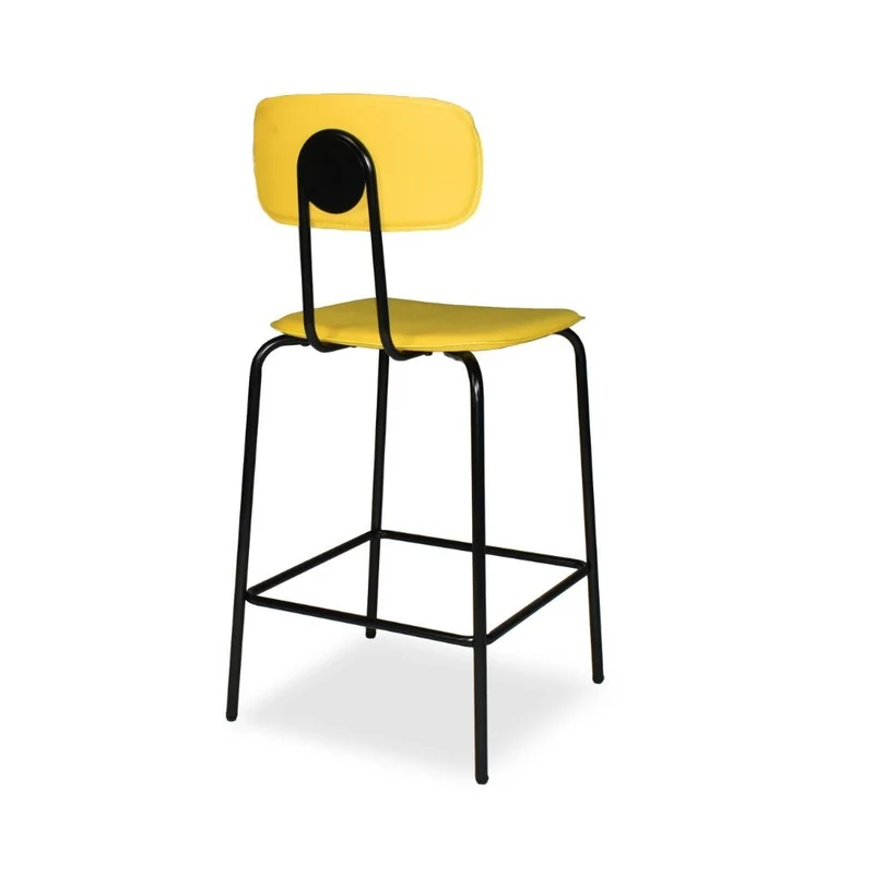 Sgabello con struttura in metallo nero e seduta in pvc effetto cuoio giallo - Jaty