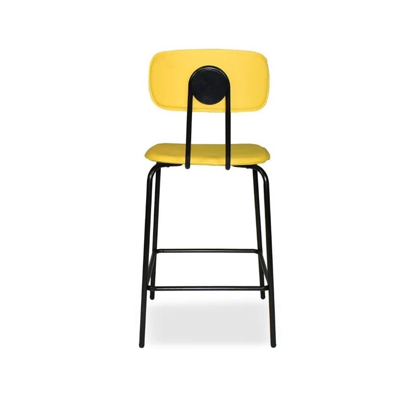 Sgabello con struttura in metallo nero e seduta in pvc effetto cuoio giallo - Jaty