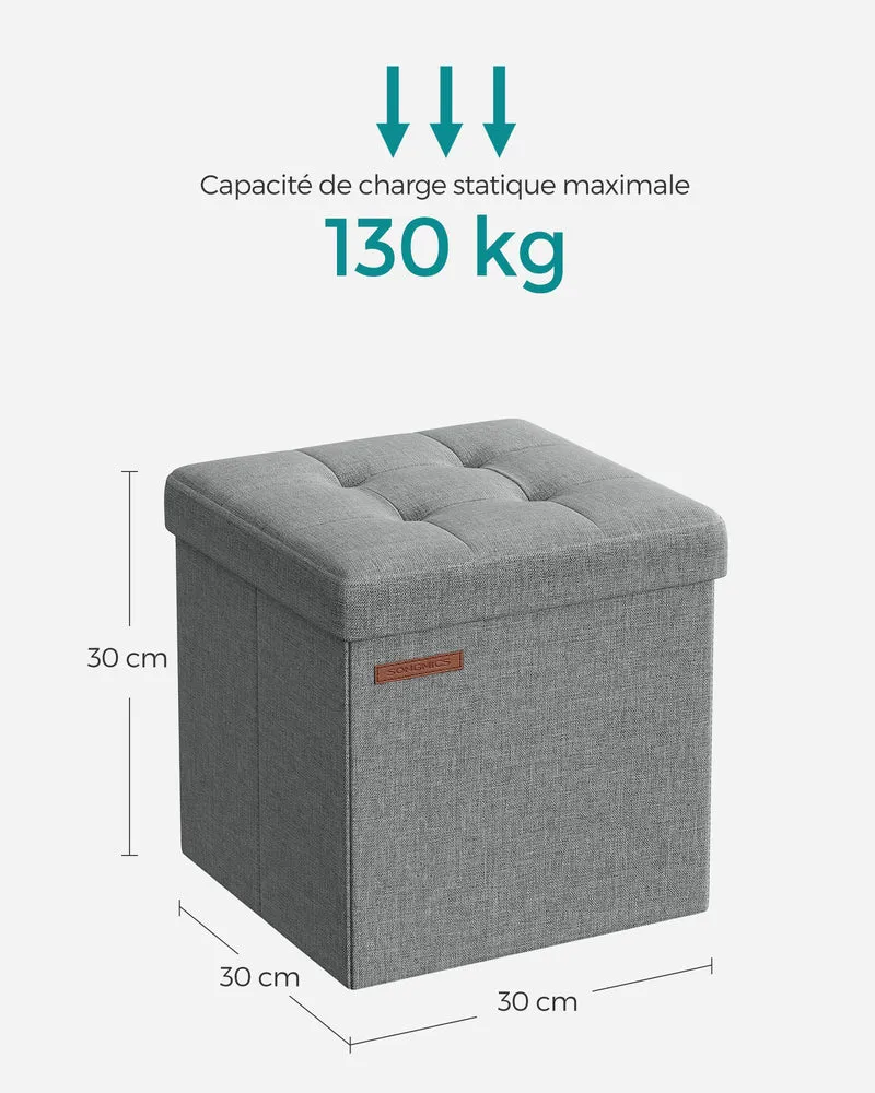 Banc coffre rangement tabouret pouf intérieur 30 x 30 x 30 cm assise confortable style contemporain en MDF gris clair 12_0011052