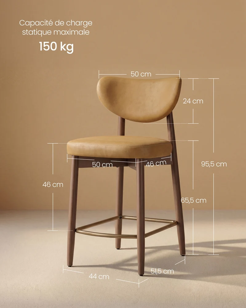 Lot de 2 tabourets de bar avec dossier design contemporain 50 x 51,5 x 95,5 cm en bois d'hévéa marron caramel 12_0013143